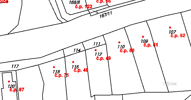 Číčenice 49 na parcele st. 112 v KÚ Číčenice, Katastrální mapa
