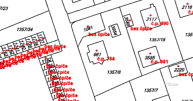 Vrchlabí 754 na parcele st. 961 v KÚ Vrchlabí, Katastrální mapa