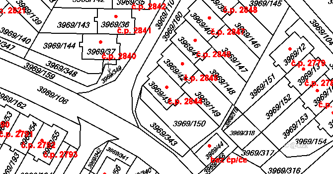 Česká Lípa 2844 na parcele st. 3969/43 v KÚ Česká Lípa, Katastrální mapa