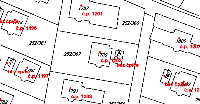 Rosice 1202 na parcele st. 1789 v KÚ Rosice u Brna, Katastrální mapa