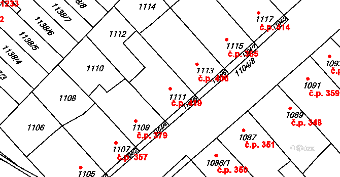 Kuřim 419 na parcele st. 1111 v KÚ Kuřim, Katastrální mapa