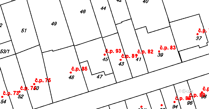 Česká 93 na parcele st. 45 v KÚ Česká, Katastrální mapa