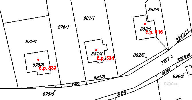 Píšť 534 na parcele st. 881/4 v KÚ Píšť, Katastrální mapa