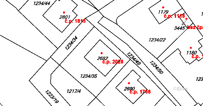 Říčany 2028 na parcele st. 2682 v KÚ Říčany u Prahy, Katastrální mapa