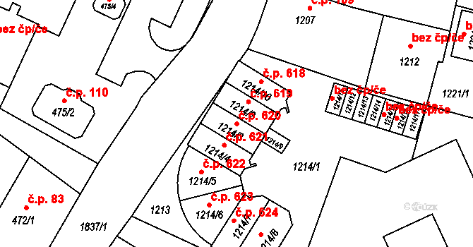 Vrbno pod Pradědem 620 na parcele st. 1214/3 v KÚ Vrbno pod Pradědem, Katastrální mapa