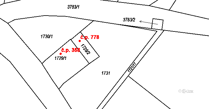 Suchdol nad Lužnicí 778 na parcele st. 1729/2 v KÚ Suchdol nad Lužnicí, Katastrální mapa