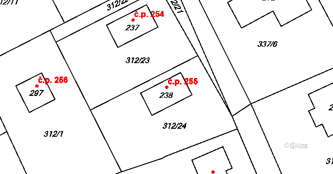 Čakovičky 255 na parcele st. 238 v KÚ Čakovičky, Katastrální mapa
