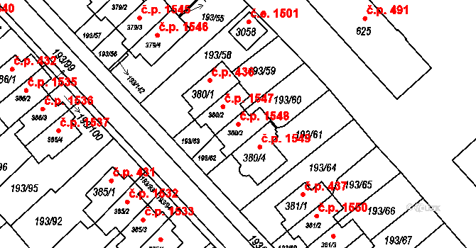 Sezimovo Ústí 1548 na parcele st. 380/3 v KÚ Sezimovo Ústí, Katastrální mapa