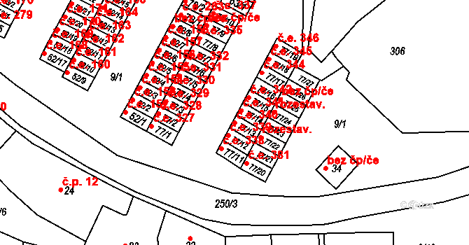Chanov 340, Obrnice na parcele st. 77/13 v KÚ Chanov, Katastrální mapa