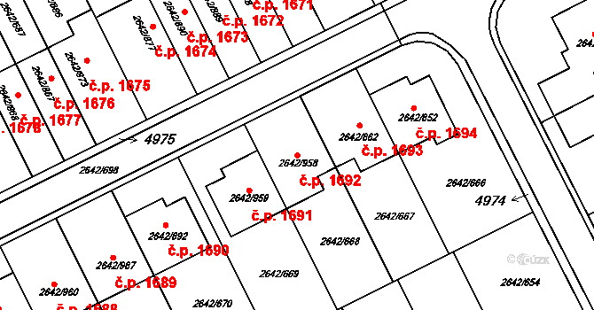 Kuřim 1692 na parcele st. 2642/958 v KÚ Kuřim, Katastrální mapa