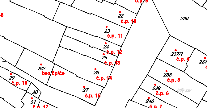 Jemnice 13 na parcele st. 25 v KÚ Jemnice, Katastrální mapa