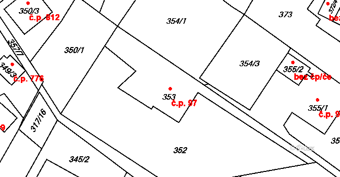 Výškovice 97, Ostrava na parcele st. 353 v KÚ Výškovice u Ostravy, Katastrální mapa