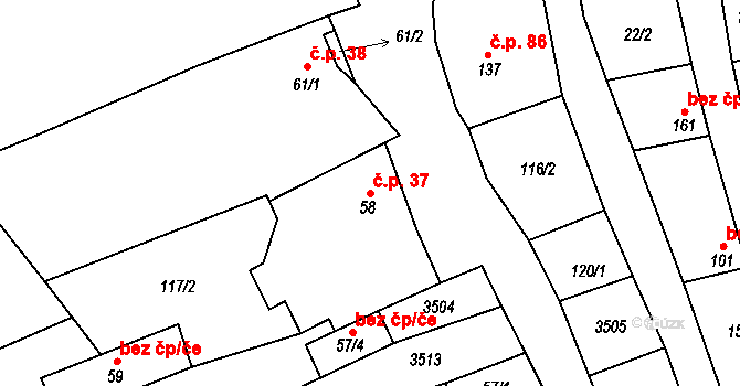 Šanov 37 na parcele st. 58 v KÚ Šanov, Katastrální mapa