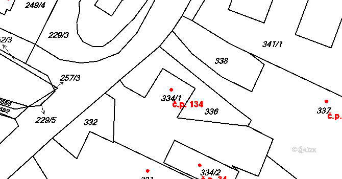 Chvalíkovice 134 na parcele st. 334/1 v KÚ Chvalíkovice, Katastrální mapa