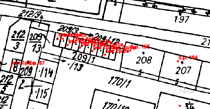 Heřmanova Huť 43186793 na parcele st. 209/11 v KÚ Vlkýš, Katastrální mapa