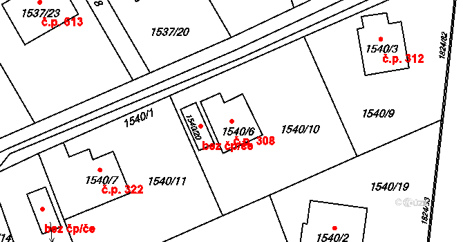 Markvartovice 308 na parcele st. 1540/6 v KÚ Markvartovice, Katastrální mapa
