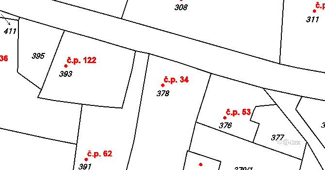 Těškovice 34 na parcele st. 378 v KÚ Těškovice, Katastrální mapa