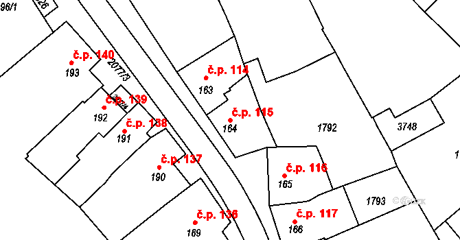 Hostěrádky-Rešov 115 na parcele st. 164 v KÚ Hostěrádky, Katastrální mapa