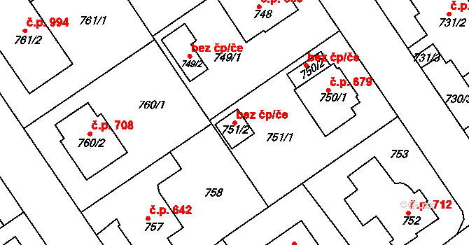 Roztoky 50117793 na parcele st. 751/2 v KÚ Roztoky u Prahy, Katastrální mapa