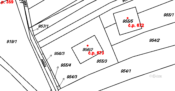 Zbýšov 673 na parcele st. 956/2 v KÚ Zbýšov u Oslavan, Katastrální mapa