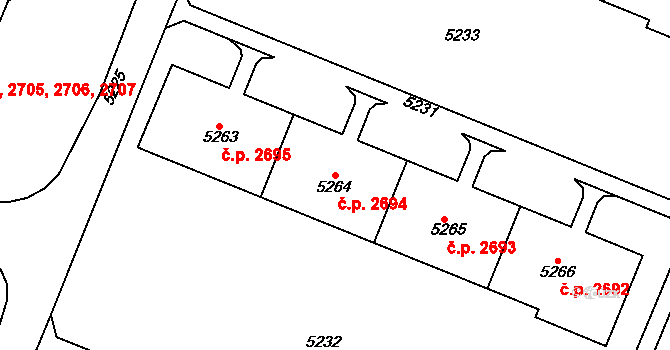 Most 2694 na parcele st. 5264 v KÚ Most II, Katastrální mapa