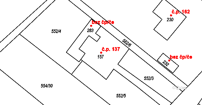 Bítovany 137 na parcele st. 157 v KÚ Bítovany, Katastrální mapa