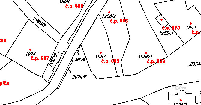 Český Těšín 889 na parcele st. 1957 v KÚ Český Těšín, Katastrální mapa