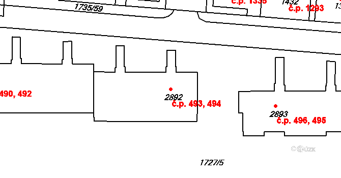 Slaný 493,494 na parcele st. 2892 v KÚ Slaný, Katastrální mapa