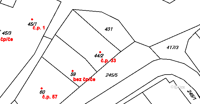 Konětopy 33 na parcele st. 44/2 v KÚ Konětopy, Katastrální mapa