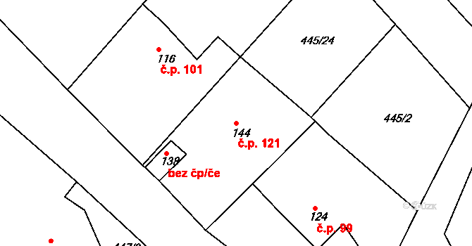 Krašovice 121 na parcele st. 144 v KÚ Krašovice u Plzně, Katastrální mapa