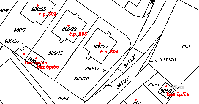 Veselí nad Lužnicí II 804, Veselí nad Lužnicí na parcele st. 800/27 v KÚ Veselí nad Lužnicí, Katastrální mapa