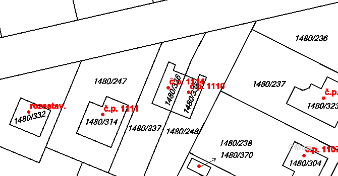 Bechyně 1114 na parcele st. 1480/336 v KÚ Bechyně, Katastrální mapa