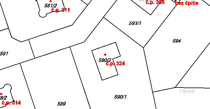 Jenišov 324 na parcele st. 590/2 v KÚ Jenišov, Katastrální mapa
