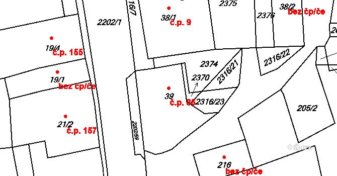 Košetice 85 na parcele st. 39 v KÚ Košetice, Katastrální mapa