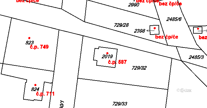 Humpolec 587 na parcele st. 2019 v KÚ Humpolec, Katastrální mapa