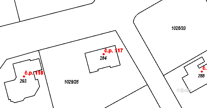 Zichovec 117 na parcele st. 284 v KÚ Zichovec, Katastrální mapa
