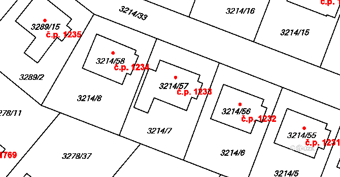 Chotěboř 1233 na parcele st. 3214/57 v KÚ Chotěboř, Katastrální mapa