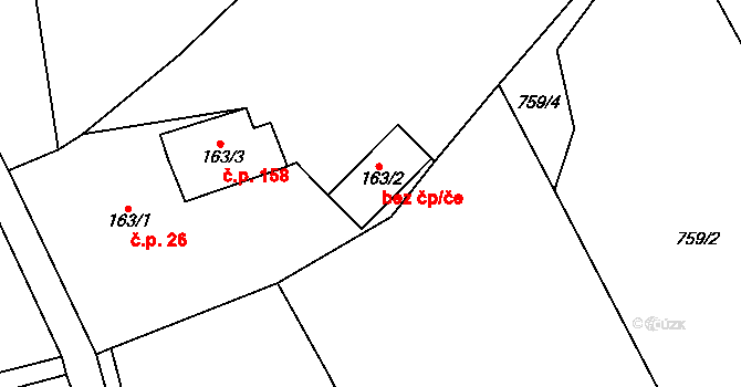 Olešnice 158, Červený Kostelec na parcele st. 163/3 v KÚ Olešnice u Červeného Kostelce, Katastrální mapa