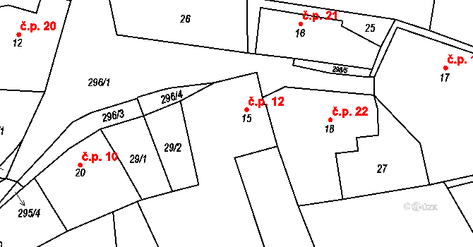 Hřibiny 12, Hřibiny-Ledská na parcele st. 15 v KÚ Hřibiny, Katastrální mapa