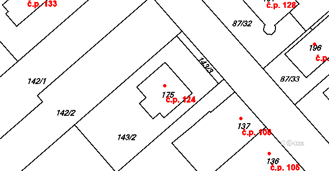 Šelešovice 124 na parcele st. 175 v KÚ Šelešovice, Katastrální mapa