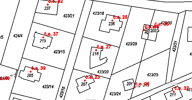 Hluchov 27 na parcele st. 216 v KÚ Hluchov, Katastrální mapa