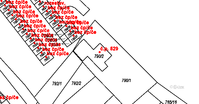 Sobědruhy 529, Teplice na parcele st. 790/2 v KÚ Sobědruhy, Katastrální mapa