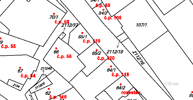Olbramkostel 120 na parcele st. 65/2 v KÚ Olbramkostel, Katastrální mapa