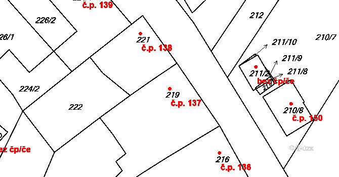 Oleksovice 137 na parcele st. 219 v KÚ Oleksovice, Katastrální mapa