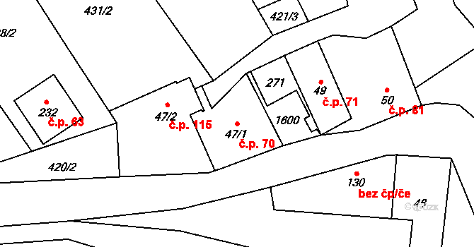 Malhotice 70 na parcele st. 47/1 v KÚ Malhotice, Katastrální mapa