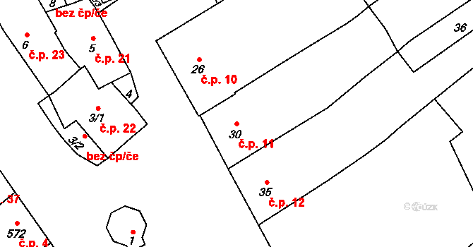 Přerov IV-Kozlovice 11, Přerov na parcele st. 30 v KÚ Kozlovice u Přerova, Katastrální mapa