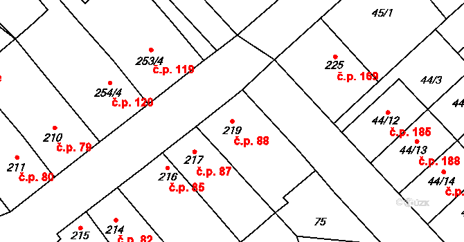 Přerov VIII-Henčlov 88, Přerov na parcele st. 219 v KÚ Henčlov, Katastrální mapa