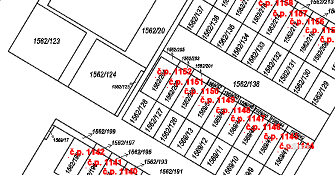 Ďáblice 1151, Praha na parcele st. 1562/202 v KÚ Ďáblice, Katastrální mapa