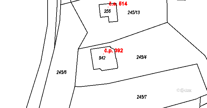 Potštejn 392 na parcele st. 942 v KÚ Potštejn, Katastrální mapa