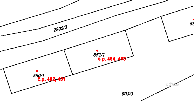 Teplá 483,484 na parcele st. 551/1 v KÚ Teplá, Katastrální mapa